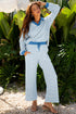 Striped Collared Pullover Wide Leg Drawstring Pant Set