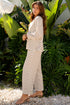 Striped Collared Pullover Wide Leg Drawstring Pant Set