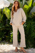 Striped Collared Pullover Wide Leg Drawstring Pant Set