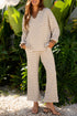 Striped Collared Pullover Wide Leg Drawstring Pant Set