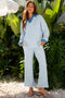 Striped Collared Pullover Wide Leg Drawstring Pant Set