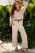 Striped Collared Pullover Wide Leg Drawstring Pant Set