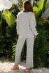 Striped Collared Pullover Wide Leg Drawstring Pant Set