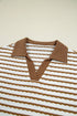 Striped Collared Pullover Wide Leg Drawstring Pant Set