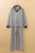 Striped Collared Pullover Wide Leg Drawstring Pant Set
