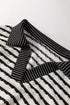 Striped Collared Pullover Wide Leg Drawstring Pant Set