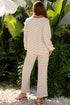 Striped Collared Pullover Wide Leg Drawstring Pant Set