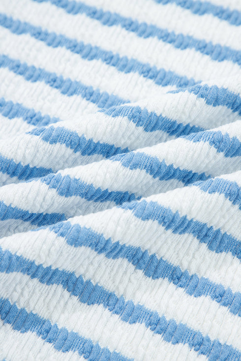 Striped Collared Pullover Wide Leg Drawstring Pant Set