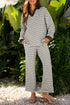 Striped Collared Pullover Wide Leg Drawstring Pant Set