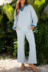 Striped Collared Pullover Wide Leg Drawstring Pant Set