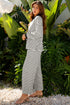 Striped Collared Pullover Wide Leg Drawstring Pant Set
