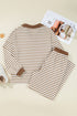 Striped Collared Pullover Wide Leg Drawstring Pant Set
