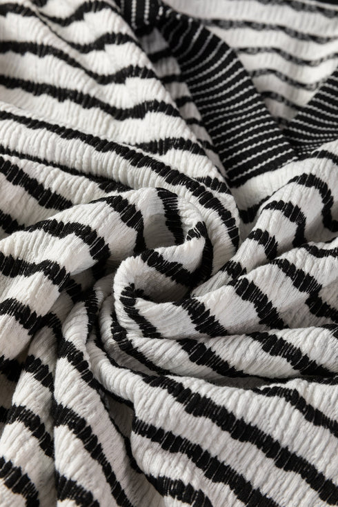 Striped Collared Pullover Wide Leg Drawstring Pant Set