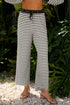 Striped Collared Pullover Wide Leg Drawstring Pant Set