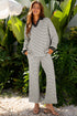 Striped Collared Pullover Wide Leg Drawstring Pant Set