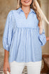 Striped Collared Ricrac Trim Puff Sleeve Blouse