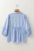 Striped Collared Ricrac Trim Puff Sleeve Blouse
