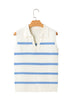 Striped Collared Sleeveless V Neck Knit Top