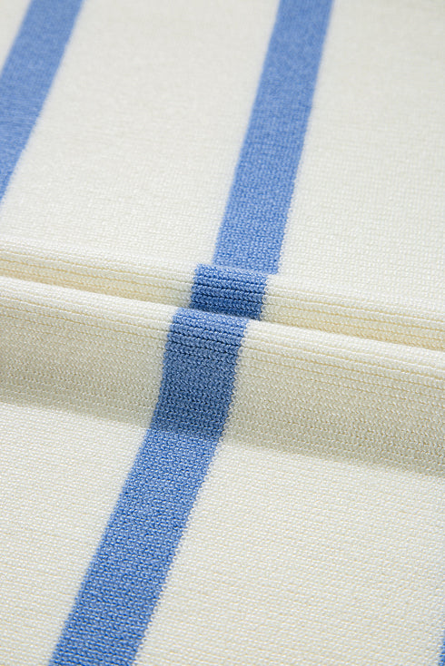 Striped Collared Sleeveless V Neck Knit Top