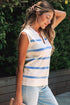 Striped Collared Sleeveless V Neck Knit Top
