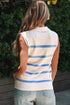 Striped Collared Sleeveless V Neck Knit Top