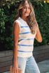 Striped Collared Sleeveless V Neck Knit Top