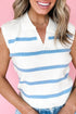 Striped Collared Sleeveless V Neck Knit Top