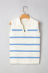 Striped Collared Sleeveless V Neck Knit Top