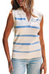 Striped Collared Sleeveless V Neck Knit Top