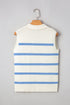 Striped Collared Sleeveless V Neck Knit Top