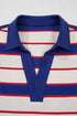Striped Collared V Neck Long Sleeve Pullover Sweater