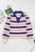 Striped Collared V Neck Long Sleeve Pullover Sweater