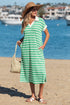 Striped Collared V Neck Pocket T Shirt Midi Dress