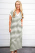 Striped Collared V Neck Pocket T Shirt Midi Dress