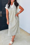 Striped Collared V Neck Pocket T Shirt Midi Dress