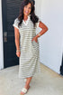 Striped Collared V Neck Pocket T Shirt Midi Dress