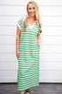 Striped Collared V Neck Pocket T Shirt Midi Dress