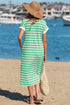 Striped Collared V Neck Pocket T Shirt Midi Dress