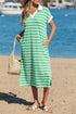 Striped Collared V Neck Pocket T Shirt Midi Dress