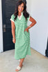 Striped Collared V Neck Pocket T Shirt Midi Dress