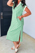 Striped Collared V Neck Pocket T Shirt Midi Dress