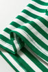 Striped Collared V Neck Puff Sleeve Cotton Top