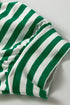 Striped Collared V Neck Puff Sleeve Cotton Top