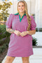 Striped Collared V Neck Puff Sleeve Pocket Mini Dress