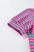 Striped Collared V Neck Puff Sleeve Pocket Mini Dress