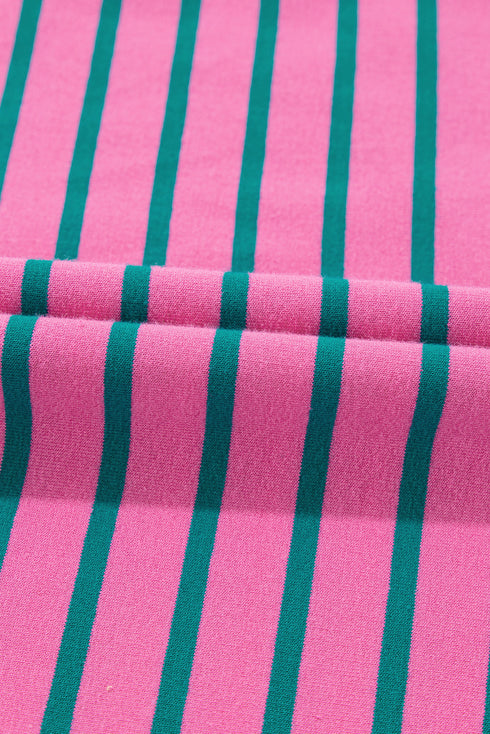 Striped Collared V Neck Puff Sleeve Pocket Mini Dress