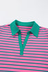 Striped Collared V Neck Puff Sleeve Pocket Mini Dress