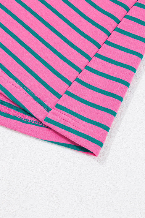 Striped Collared V Neck Puff Sleeve Pocket Mini Dress