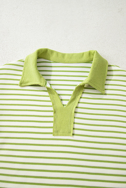 Striped Collared V Neck Pullover Skort Two Piece Dress