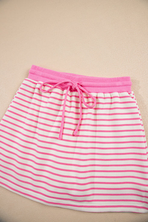 Striped Collared V Neck Pullover Skort Two Piece Dress